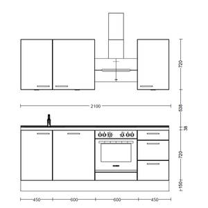 Küchenzeile High-Line Structura Kombi B Eiche Dekor - Breite: 210 cm - Ausrichtung rechts - Ohne Elektrogeräte