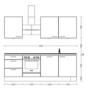 Küchenzeile High-Line Structura Kombi C Eiche Havanna Dekor - Breite: 240 cm - Ausrichtung links - Ohne Elektrogeräte