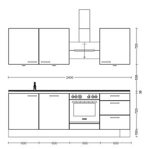 Küchenzeile High-Line Flash Kombi C Hochglanz Weiß - Breite: 240 cm - Ausrichtung rechts - Ohne Elektrogeräte