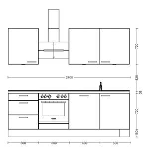 Küchenzeile High-Line Flash Kombi C Hellgrau - Breite: 240 cm - Ausrichtung links - Ohne Elektrogeräte