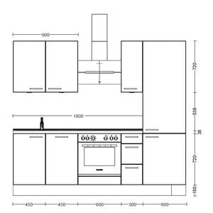 Küchenzeile High-Line Flash Kombi A Hellgrau - Breite: 240 cm - Ausrichtung rechts - Ohne Elektrogeräte