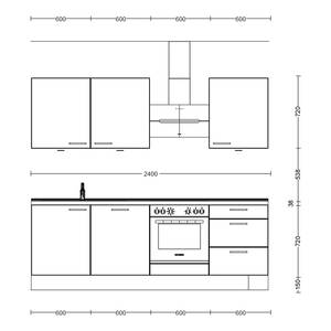 Küchenzeile High-Line Riva Kombi C Weißbeton Dekor - Breite: 240 cm - Ausrichtung rechts - Mit Elektrogeräten