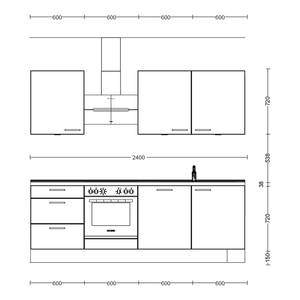 Küchenzeile High-Line Riva Kombi C Weißbeton Dekor - Breite: 240 cm - Ausrichtung links - Ohne Elektrogeräte