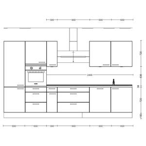 Küchenzeile High-Line Riva Kombi D Weißbeton Dekor - Breite: 360 cm - Ausrichtung links - Ohne Elektrogeräte