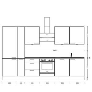 Küchenzeile High-Line Easytouch Kombi C Dunkelgrün - Breite: 330 cm - Ausrichtung links - Ohne Elektrogeräte