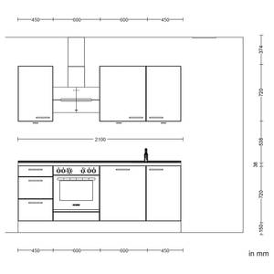 Küchenzeile High-Line Easytouch Kombi B Dunkelblau - Breite: 210 cm - Ausrichtung links - Ohne Elektrogeräte