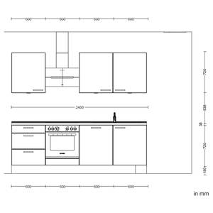 Küchenzeile High-Line Easytouch Kombi C Dunkelblau - Breite: 240 cm - Ausrichtung links - Ohne Elektrogeräte