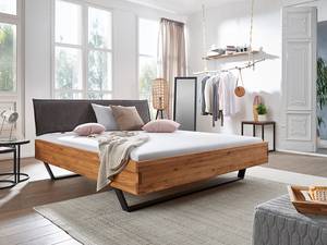 Houten bed Roxboro type B kunstleer/massief eikenhout - grijs/eikenhout - 180 x 200cm