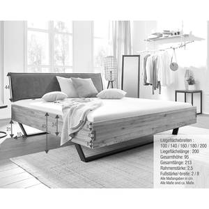 Houten bed Roxboro type B kunstleer/massief eikenhout - grijs/eikenhout - 180 x 200cm