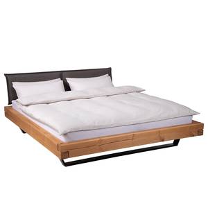 Houten bed Galmoy kunstleer/massief sparrenhout - zwart/amberkleurig sparrenhout - 180 x 200cm