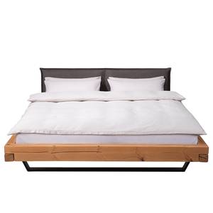 Houten bed Galmoy kunstleer/massief sparrenhout - zwart/amberkleurig sparrenhout - 180 x 200cm