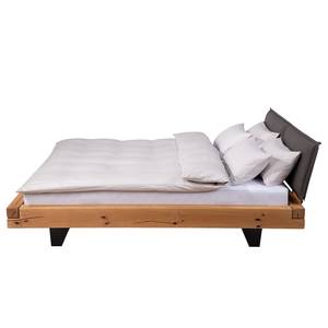 Houten bed Galmoy kunstleer/massief sparrenhout - zwart/amberkleurig sparrenhout - 180 x 200cm