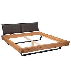 Houten bed Galmoy kunstleer/massief sparrenhout - zwart/amberkleurig sparrenhout - 180 x 200cm