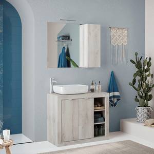 Salle de bain Basic C - 2 éléments Avec éclairage inclus  - Imitation pin blanc