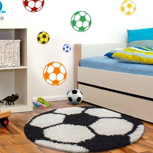 Kinderteppich Shaggy Fußball Polypropylen - Schwarz - 100 x 100 cm - Schwarz - 100 x 100 cm