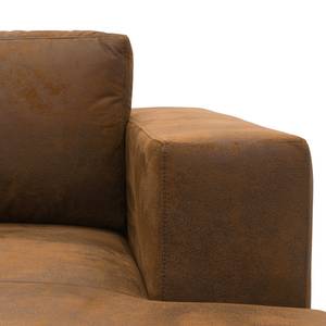 Canapé d’angle Samar Aspect cuir vieilli - Microfibre Medea: Marron foncé - Méridienne courte à droite (vue de face)