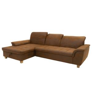 Ecksofa Charlo Antiklederlook - Microfaser Medea: Braun - Longchair davorstehend links - Mit Schlaffunktion