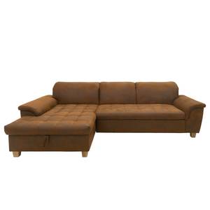 Ecksofa Charlo Antiklederlook - Microfaser Medea: Braun - Longchair davorstehend links - Mit Schlaffunktion