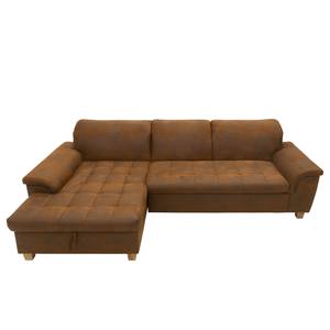 Ecksofa Charlo Antiklederlook - Microfaser Medea: Braun - Longchair davorstehend links - Mit Schlaffunktion