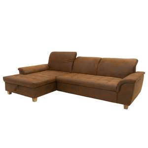 Ecksofa Charlo Antiklederlook - Microfaser Medea: Braun - Longchair davorstehend links - Mit Schlaffunktion