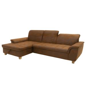 Ecksofa Charlo Antiklederlook - Microfaser Medea: Braun - Longchair davorstehend links - Mit Schlaffunktion