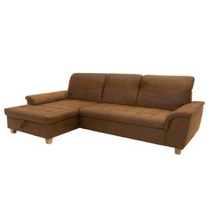 Ecksofa Charlo Antiklederlook - Microfaser Medea: Braun - Longchair davorstehend links - Mit Schlaffunktion