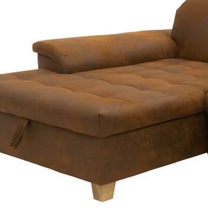 Ecksofa Charlo Antiklederlook - Microfaser Medea: Braun - Longchair davorstehend links - Mit Schlaffunktion