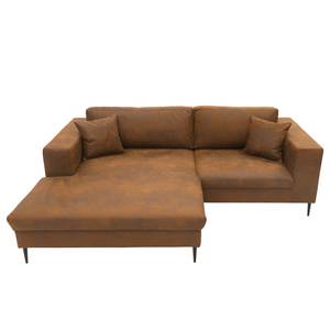 Ecksofa Samar Antiklederlook - Microfaser Medea: Braun - Longchair davorstehend links