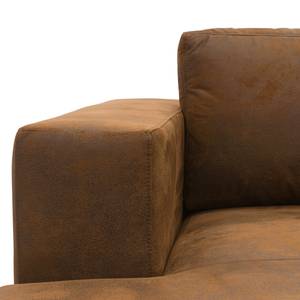 Canapé d’angle Samar Aspect cuir vieilli - Microfibre Medea: Marron foncé - Méridienne courte à gauche (vue de face)