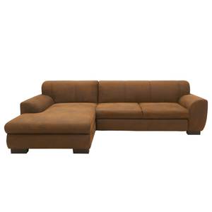 Ecksofa Lefroy mit Longchair Antiklederlook - Microfaser Medea: Braun - Longchair davorstehend links - Mit Schlaffunktion