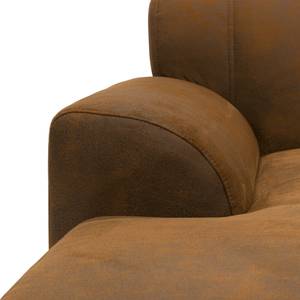 Hoekbank Lefroy met chaise longue antieke leerlook - Microvezel Medea: Bruin - Longchair vooraanzicht links - Met slaapfunctie