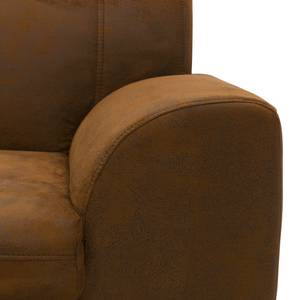 Divano con chaise longue Lefroy Effetto pelle anticata - Microfibra Medea: marrone - Longchair preimpostata a sinistra - Funzione letto