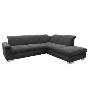 Ecksofa Sunny Corner Webstoff - Webstoff Floricia: Anthrazit - Ottomane davorstehend rechts - Ohne Schlaffunktion