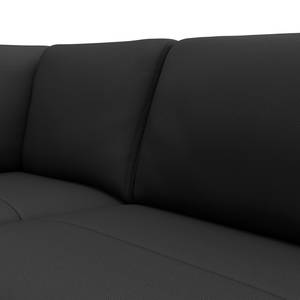 Canapé d’angle KEDRO avec ottomane Cuir véritable - Cuir Danbi: Noir - Méridienne longue à gauche (vue de face)