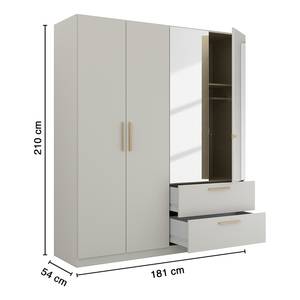 Armoire à portes battantes Skandi B Gris soie - Largeur : 180 cm - Avec portes miroir