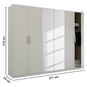 Armoire à portes battantes Skandi A Gris soie - Largeur : 270 cm - Avec portes miroir