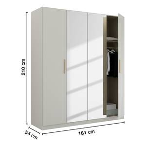 Armoire à portes battantes Skandi A Gris soie - Largeur : 180 cm - Avec portes miroir