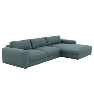 Ecksofa PINAR Cordstoff Maiva: Blaugrau - Longchair davorstehend rechts