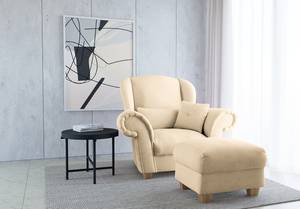 Oorfauteuil Purias Vlakweefsel - Geweven stof Caya: Beige - Met hocker