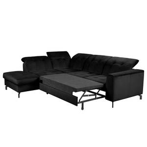 Ecksofa White Pine mit Ottomane Samt Velina: Schwarz - Ottomane davorstehend links