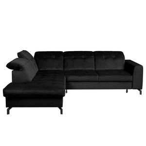 Ecksofa White Pine mit Ottomane Samt Velina: Schwarz - Ottomane davorstehend links