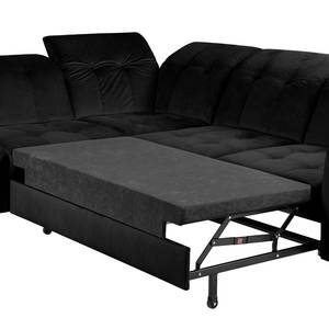 Ecksofa White Pine mit Ottomane Samt Velina: Schwarz - Ottomane davorstehend links