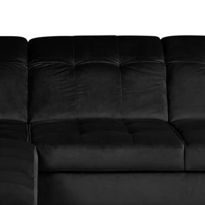 Ecksofa White Pine mit Ottomane Samt Velina: Schwarz - Ottomane davorstehend links