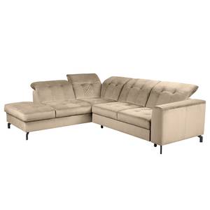 Ecksofa White Pine mit Ottomane Samt Velina: Cappuccino - Ottomane davorstehend links