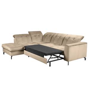 Ecksofa White Pine mit Ottomane Samt Velina: Cappuccino - Ottomane davorstehend links