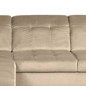 Ecksofa White Pine mit Ottomane Samt Velina: Cappuccino - Ottomane davorstehend links