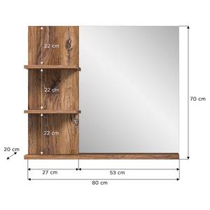 Miroir de salle de bain Ramon Gris - En partie en bois massif - 80 x 70 x 20 cm