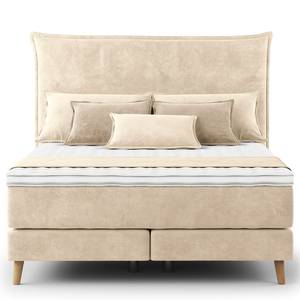 Boxspring Avellino I Velours Vaia: Crèmekleurig - 140 x 200cm - H2 zacht