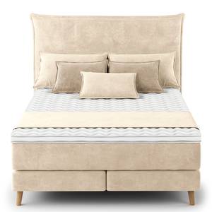 Boxspring Avellino I Velours Vaia: Crèmekleurig - 140 x 200cm - H2 zacht