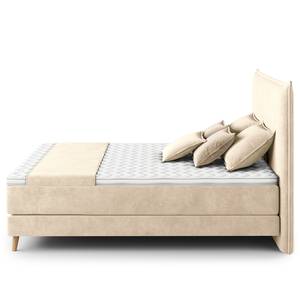 Lit boxspring Avellino I Velours Vaia: Crème - 180 x 200cm - D3 medium